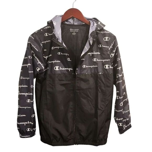 Champion Other - Champions Logo Windbreaker Jacket Zip up Hooded Black White Medium Kids